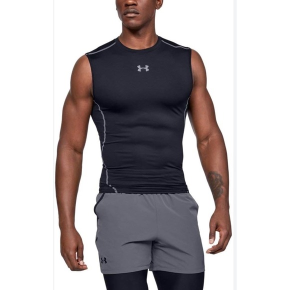 Under Armour Other - Under Armour Heatgear Compression Sleeveless T Shirt Men's Size L Black Steel